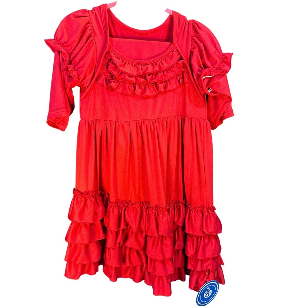 Charlie’s Project Red Ruffled Twirl Dress Pantaloons Size 5/6 Sunday Dressy New